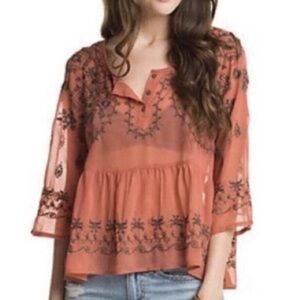 Free People Pennies Sequel Blouse in burnt orange, size M